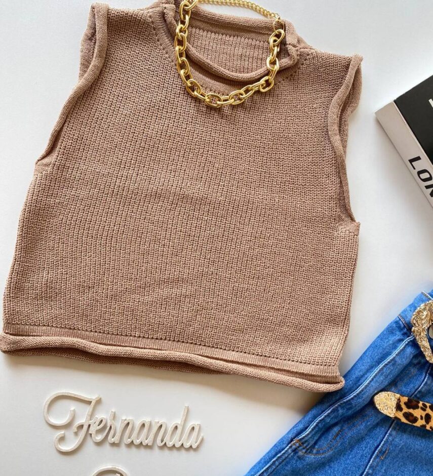 Cropped Feminino Tricot Luiza Bege - Fernanda Ramos Store