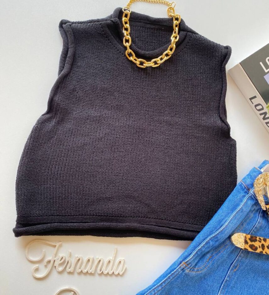 Cropped Feminino Tricot Luiza Preto - Fernanda Ramos Store