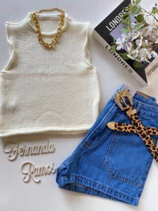 Cropped Feminino Tricot Luiza Branco - Fernanda Ramos Store