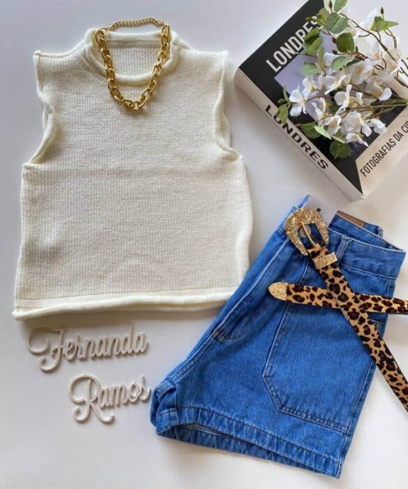 Cropped Feminino Tricot Luiza Branco - Fernanda Ramos Store