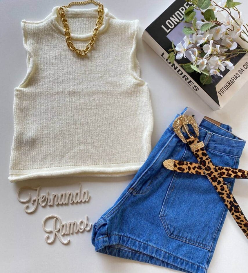 Cropped Feminino Tricot Luiza Branco - Fernanda Ramos Store