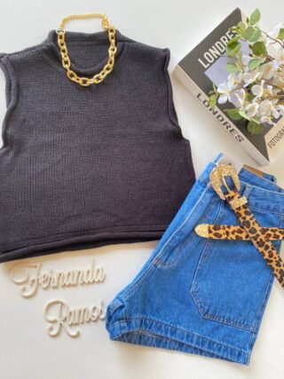 Cropped Feminino Tricot Luiza Preto Fernanda Ramos Store