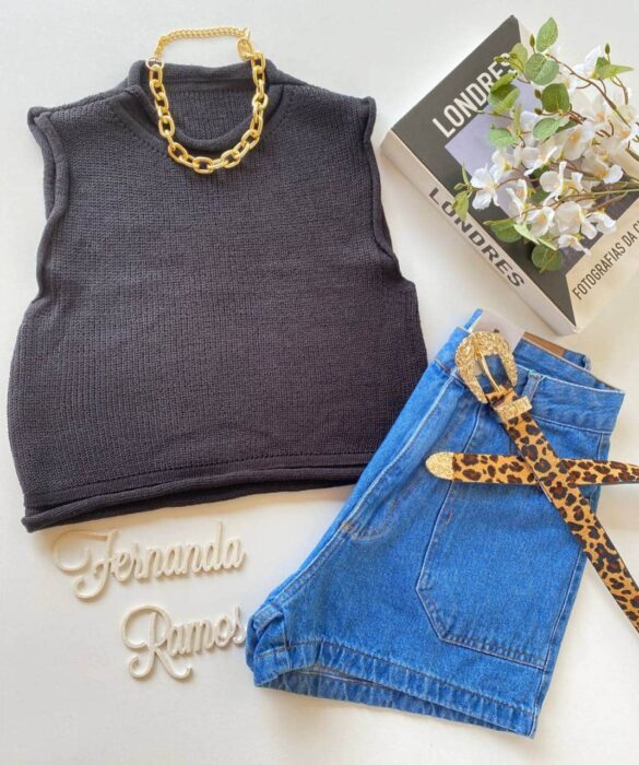 Cropped Feminino Tricot Luiza Preto Fernanda Ramos Store