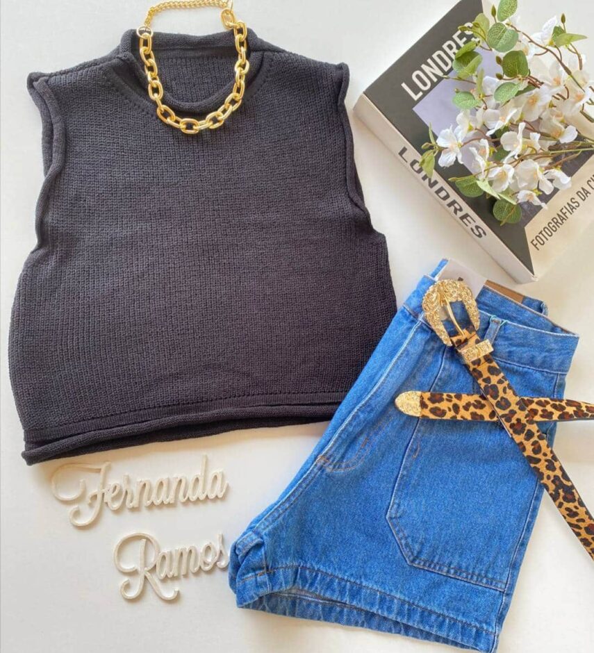 Cropped Feminino Tricot Luiza Preto - Fernanda Ramos Store