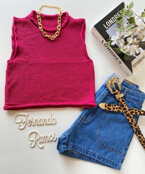 Cropped Feminino Tricot Luiza Pink Fernanda Ramos Store