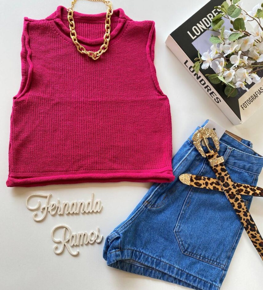 Cropped Feminino Tricot Luiza Pink - Fernanda Ramos Store