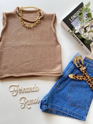 Cropped Feminino Tricot Luiza Bege Fernanda Ramos Store