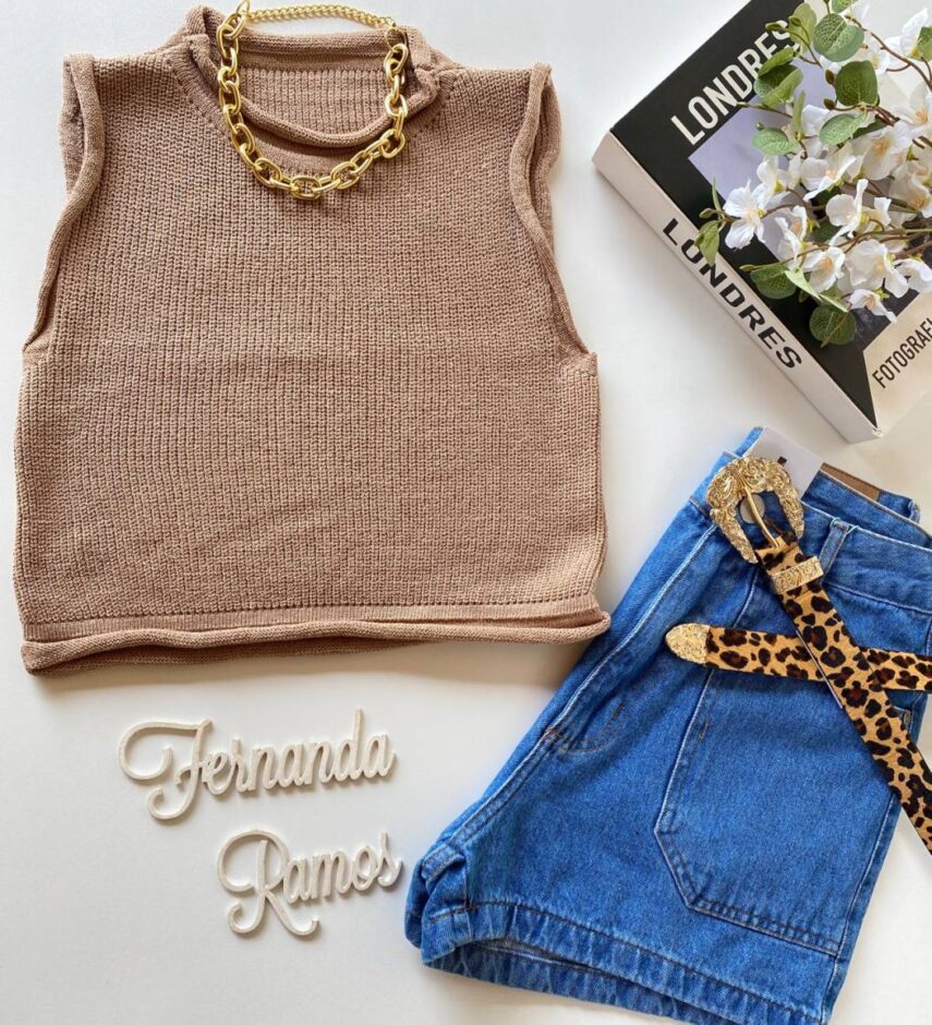 Cropped Feminino Tricot Luiza Bege - Fernanda Ramos Store