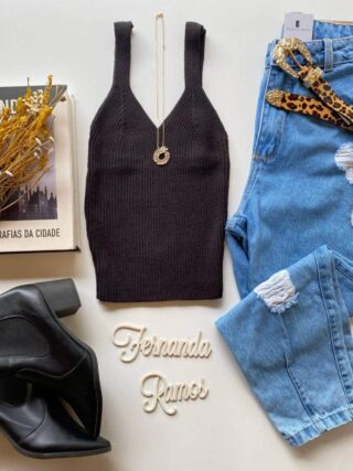 Cropped Feminino Tricot Manu Preto - Fernanda Ramos Store