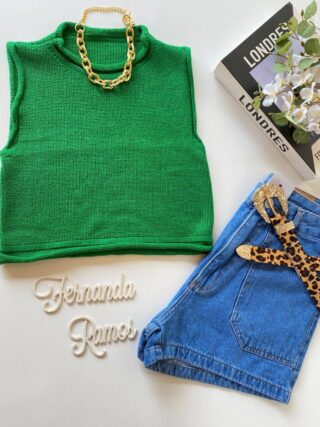 Cropped Feminino Tricot Luiza Verde Fernanda Ramos Store