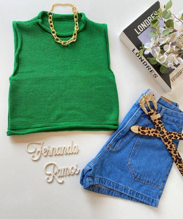 Cropped Feminino Tricot Luiza Verde Fernanda Ramos Store