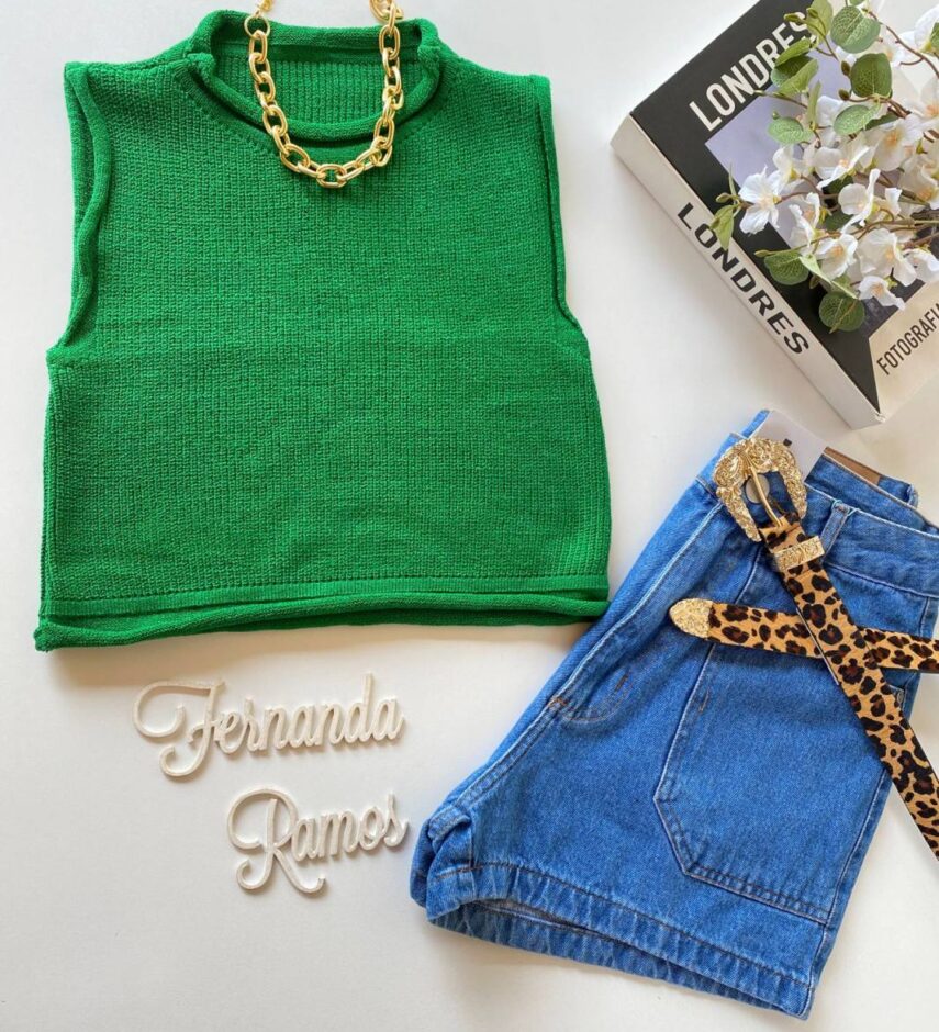 Cropped Feminino Tricot Luiza Verde - Fernanda Ramos Store