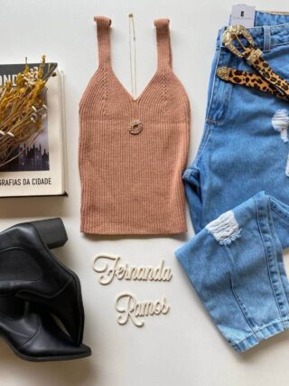 Cropped Feminino Tricot Manu Bege Fernanda Ramos Store