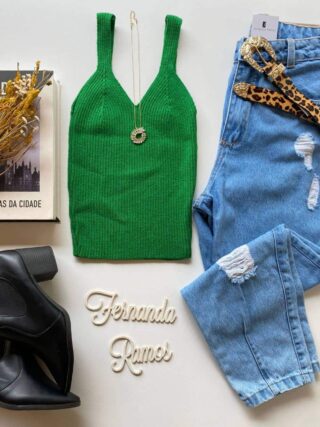 Cropped Feminino Tricot Manu Verde Fernanda Ramos Store