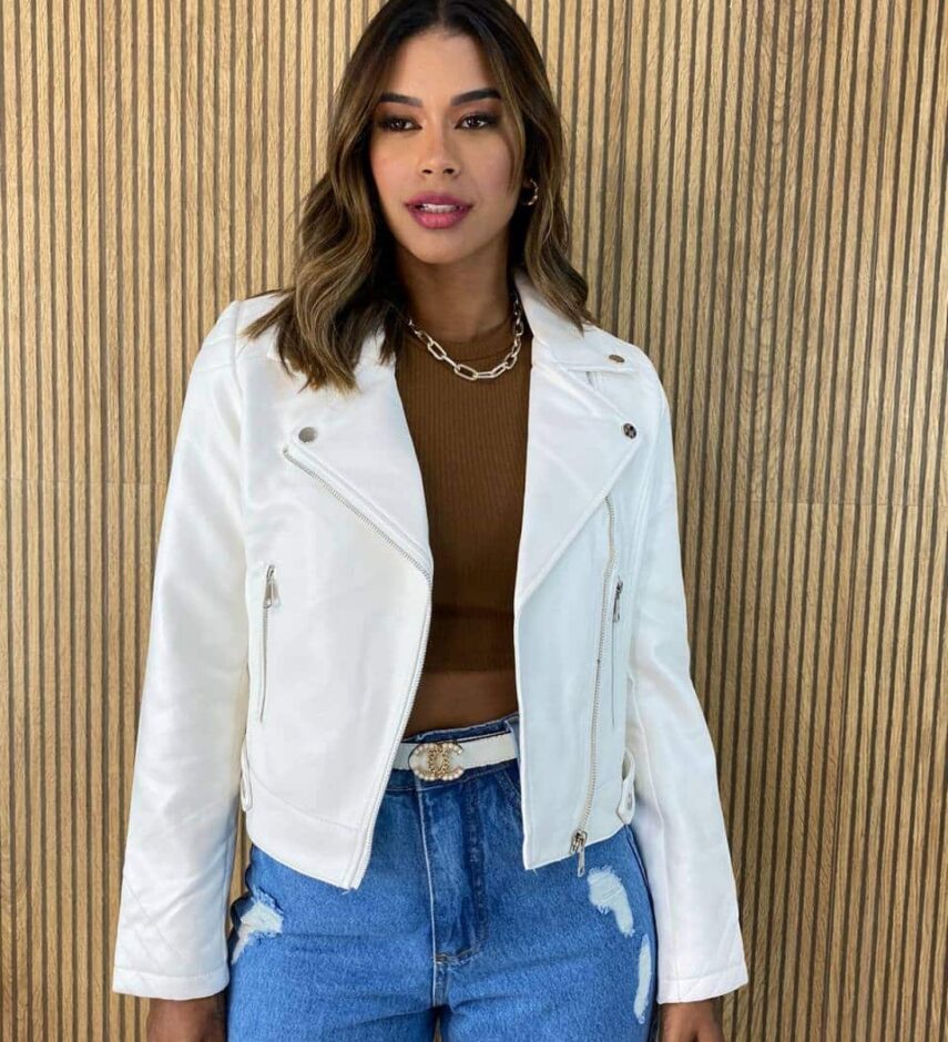 Jaqueta Feminina Couro Eco Zoe Branca - Fernanda Ramos Store