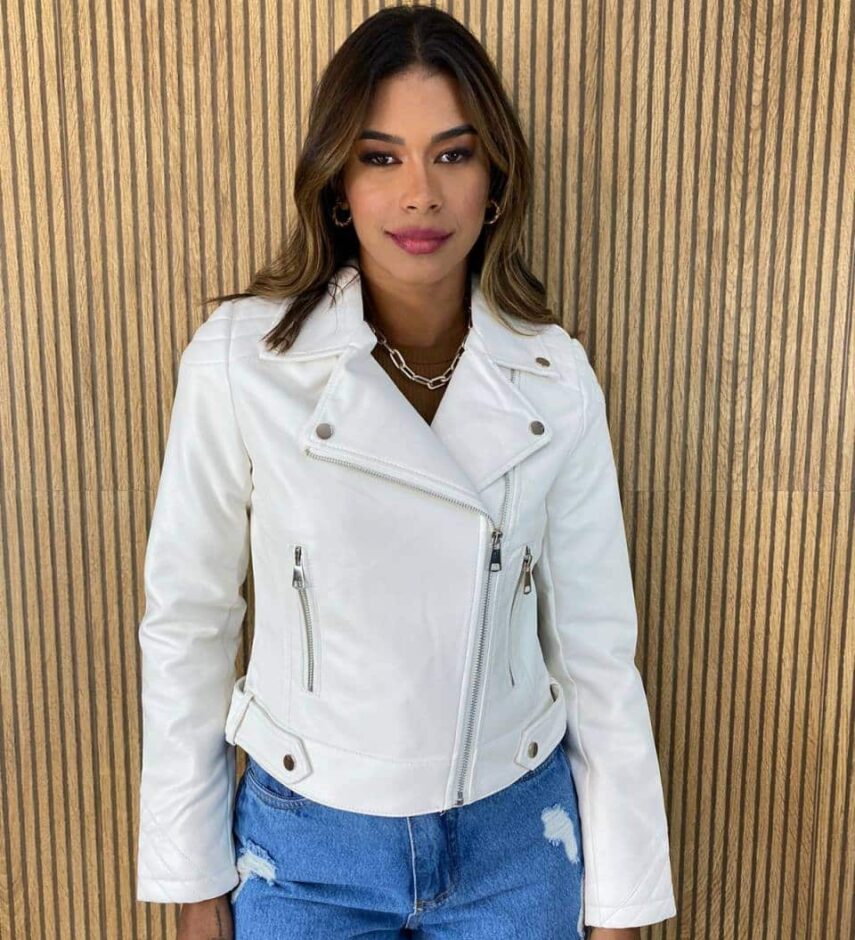 Jaqueta Feminina Couro Eco Zoe Branca - Fernanda Ramos Store