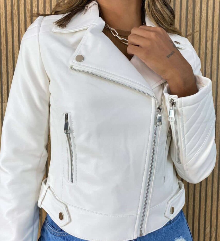 Jaqueta Feminina Couro Eco Zoe Branca - Fernanda Ramos Store