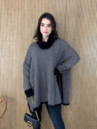 fernandaramosstore com br poncho femininino tricot amanda com gola xadrez 2