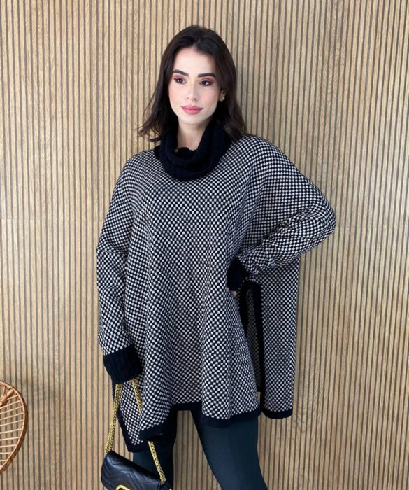 fernandaramosstore com br poncho femininino tricot amanda com gola xadrez 2