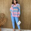 Poncho Femininino Tricot Azul e Rosa Fernanda Ramos Store