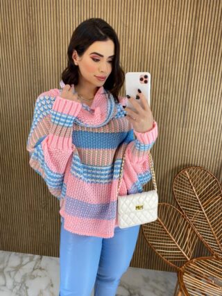 fernandaramosstore com br poncho femininino tricot azul e rosa