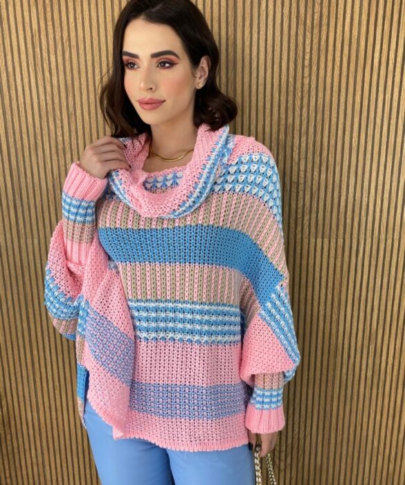 fernandaramosstore com br poncho femininino tricot azul e rosa 4