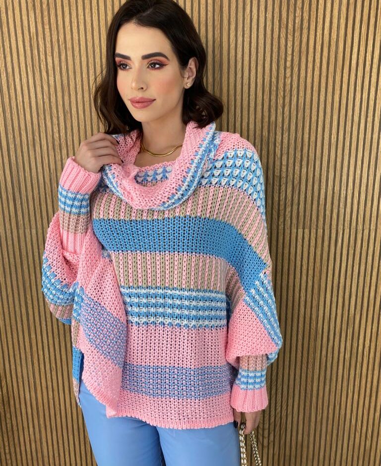 fernandaramosstore com br poncho femininino tricot azul e rosa 4