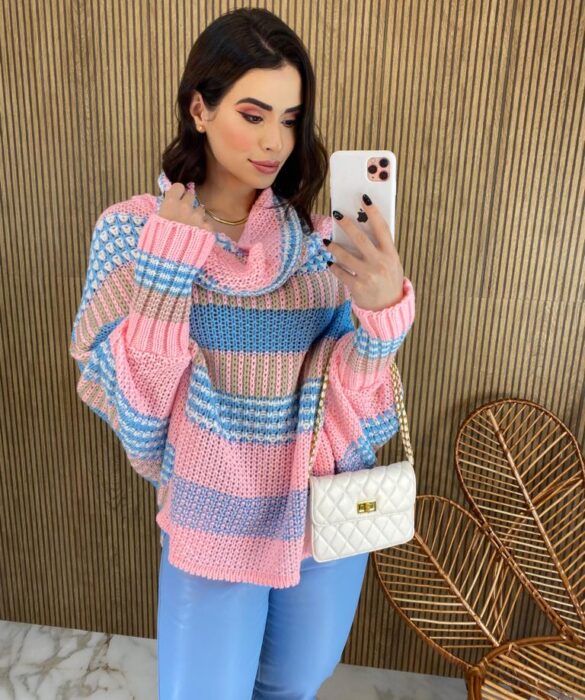 fernandaramosstore com br poncho femininino tricot azul e rosa