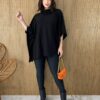 Poncho Femininino Tricot Manu Preto Fernanda Ramos Store