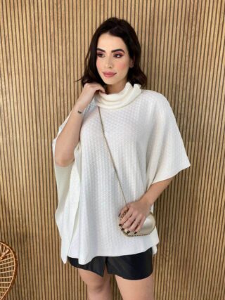 Poncho Femininino Tricot Manu Branco Fernanda Ramos Store