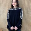 Poncho Feminino Tricot Mari Preto com Detalhes - Fernanda Ramos Store