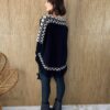 Poncho Feminino Tricot Mari Preto com Detalhes - Fernanda Ramos Store