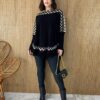 Poncho Feminino Tricot Mari Preto com Detalhes - Fernanda Ramos Store