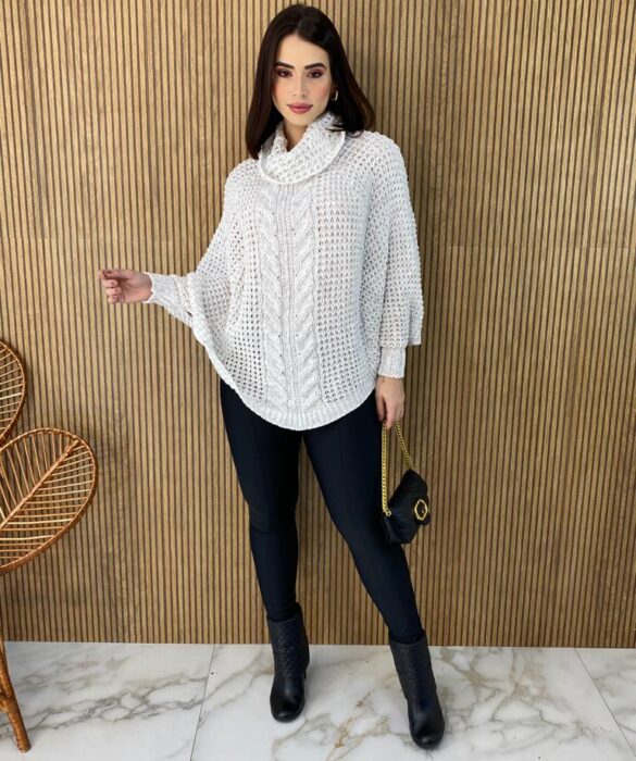 Poncho Feminino Tricot Ayla Off White Fernanda Ramos Store