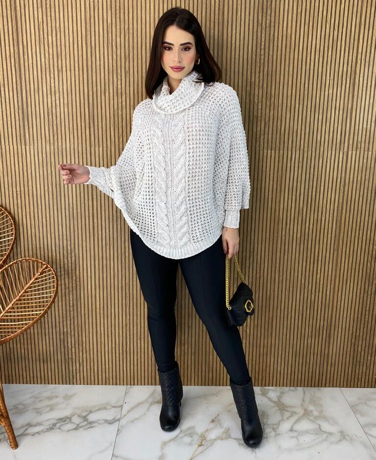 Poncho Feminino Tricot Ayla Off White Fernanda Ramos Store