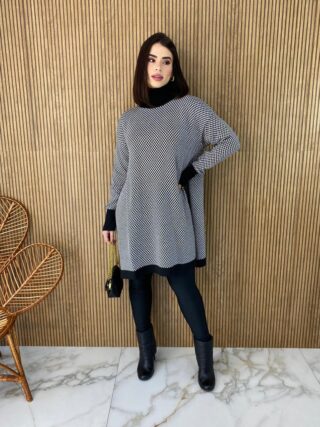 Poncho Feminino Tricot Bruna Xadrez Preto e Branco - Fernanda Ramos Store