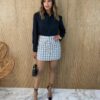 Saia Curta Feminina Tweed Maia Xadrez Preto e Branco - Fernanda Ramos Store