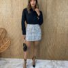 Saia Curta Feminina Tweed Maia Xadrez Preto e Branco - Fernanda Ramos Store