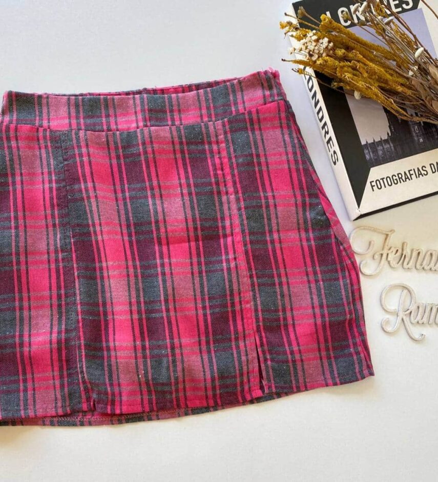 Saia Curta Feminina Xadrez Malu Rosa - Fernanda Ramos Store