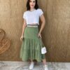 Saia Midi com Camadas Alice Poá Verde Fernanda Ramos Store