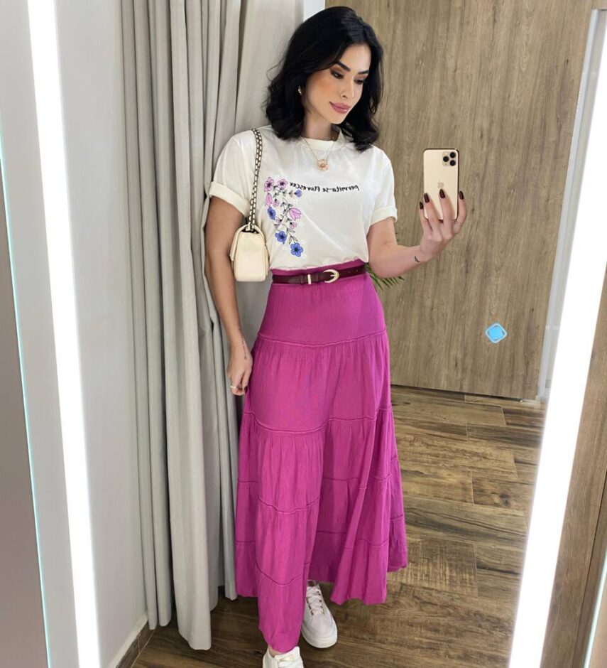 Saia Midi Feminina Tricot Elis Fúcsia - Fernanda Ramos Store