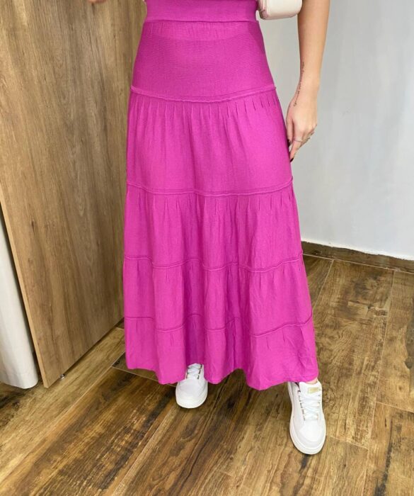 Saia Midi Feminina Tricot Elis Fúcsia - Fernanda Ramos Store