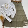 Saia Midi Feminina Tricot Elis Verde Militar Fernanda Ramos Store