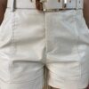 Short Feminino Couro Eco com Cinto Mari Off White - Fernanda Ramos Store