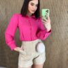 Short Feminino Couro Eco Mari Off White Fernanda Ramos Store