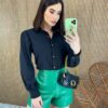 Short Feminino Couro Eco Mari Verde Fernanda Ramos Store