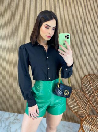 Short Feminino Couro Eco Mari Verde Fernanda Ramos Store