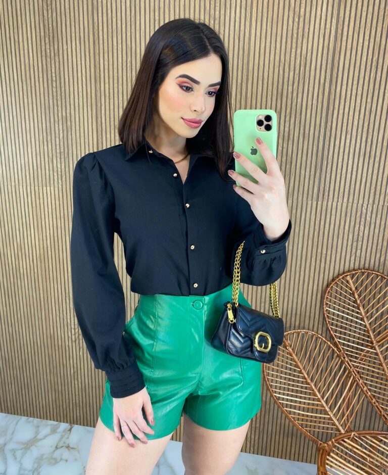 Short Feminino Couro Eco Mari Verde Fernanda Ramos Store