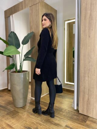 Sobretudo Feminino Tricot Preto Botões Preto - Fernanda Ramos Store