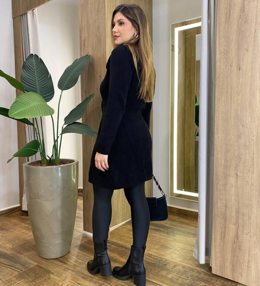 Sobretudo Feminino Tricot Preto Botões Preto - Fernanda Ramos Store